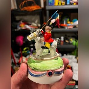 Vintage SCHMID Musical Rocking Horse with French Soldier Figurine